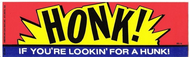 HONK IF YOU'RE LOOKIN' FOR A HUNK! Bumper Sticker