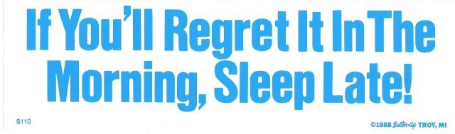If You'll Regret It In The Morning, Sleep Late! Bumper Sticker