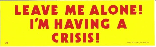 LEAVE ME ALONE! I'M HAVING A CRISIS! Bumper Sticker