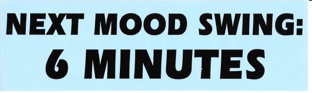 NEXT MOOD SWING: 6 MINUTES Bumper Sticker