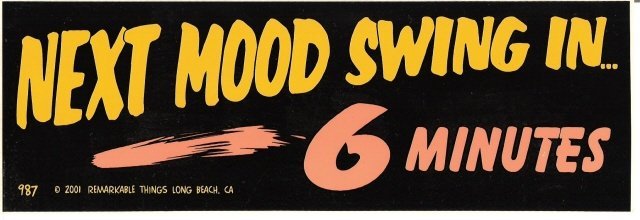 NEXT MOOD SWING IN 6 MINUTES Bumper Sticker
