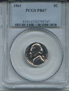 1961 proof 67 jefferson nickel