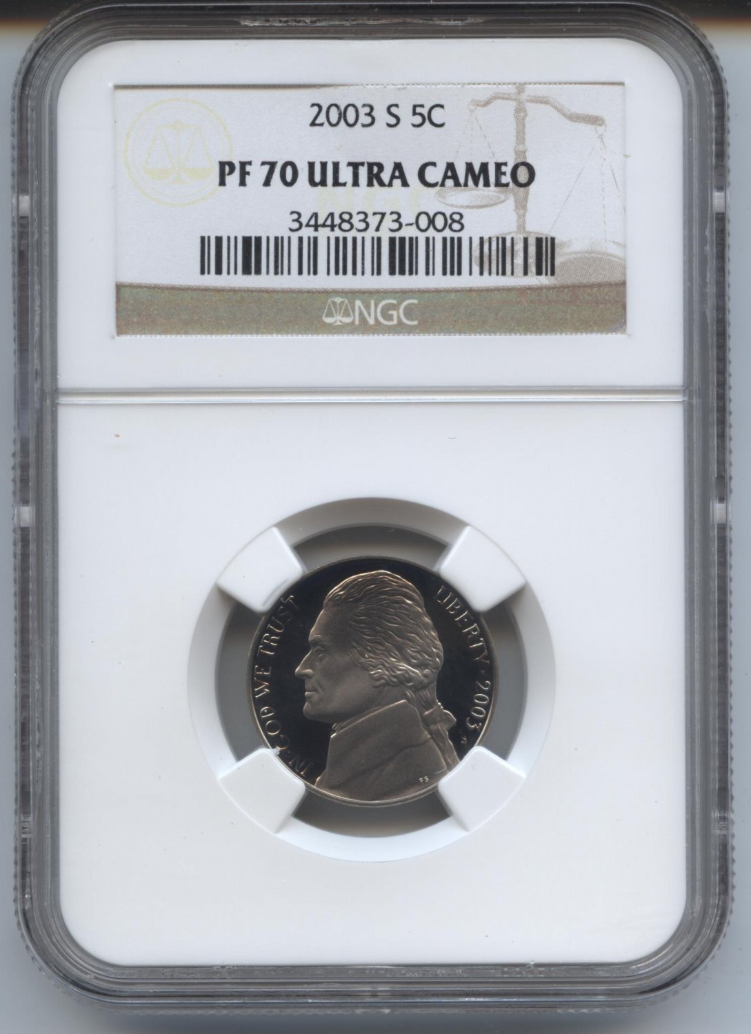 2003 proof 70 ultra cameo jefferson nickel