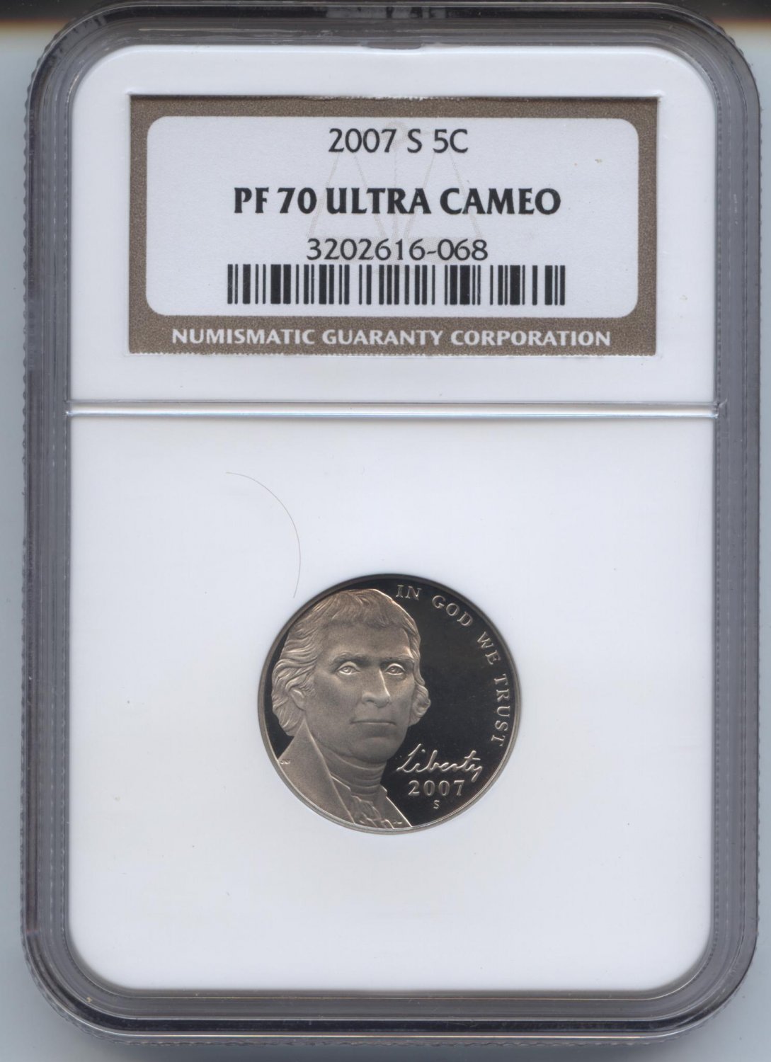 2007 proof 70 ultra cameo jefferson nickel