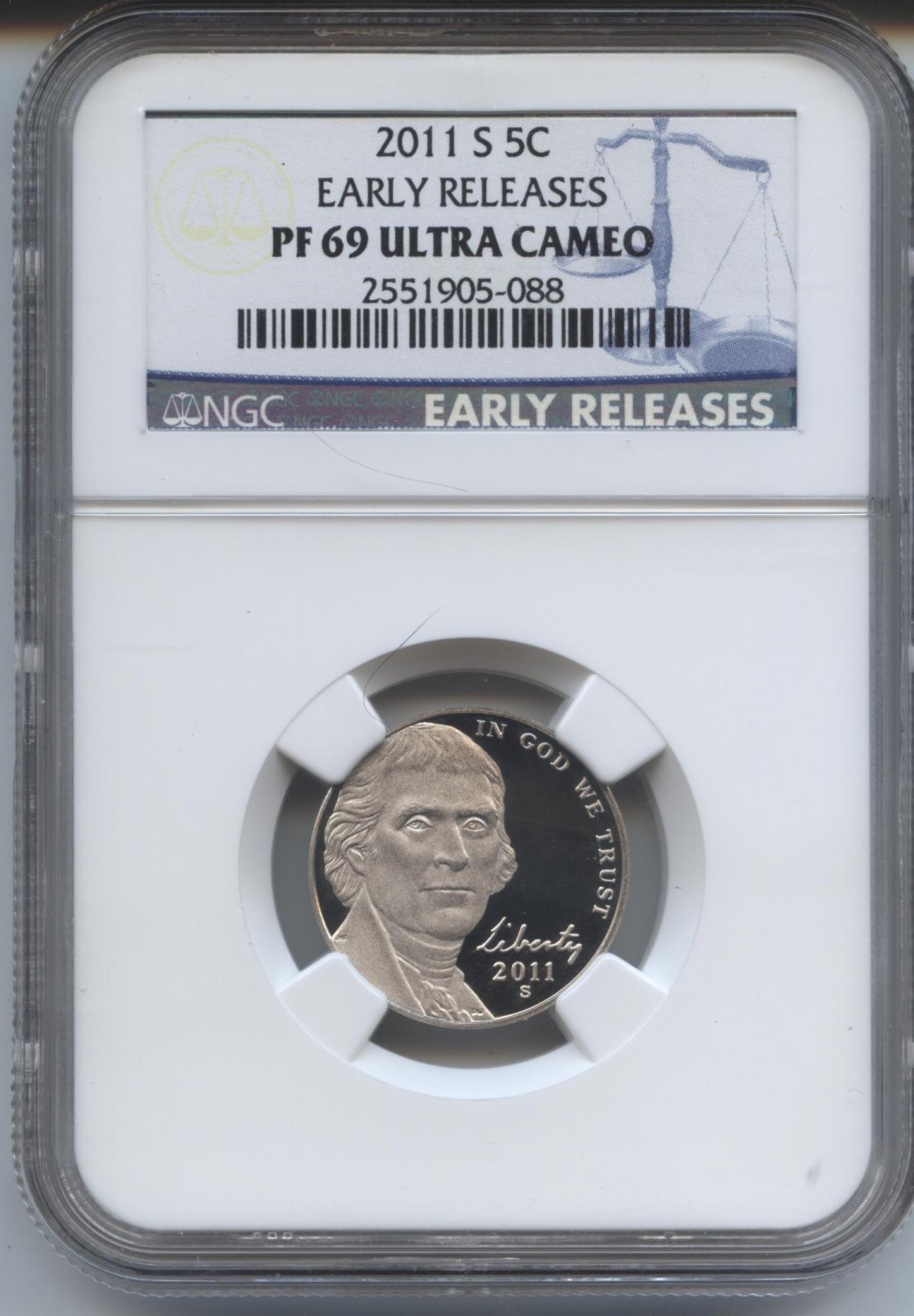 2011 proof 69 ultra cameo jefferson nickel early release