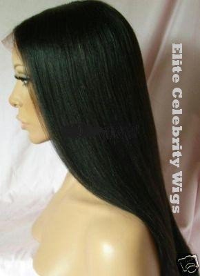 16" Full Lace Wig, 100% Premium Indian Remy, Yaki Straight, #1b (Off Black)