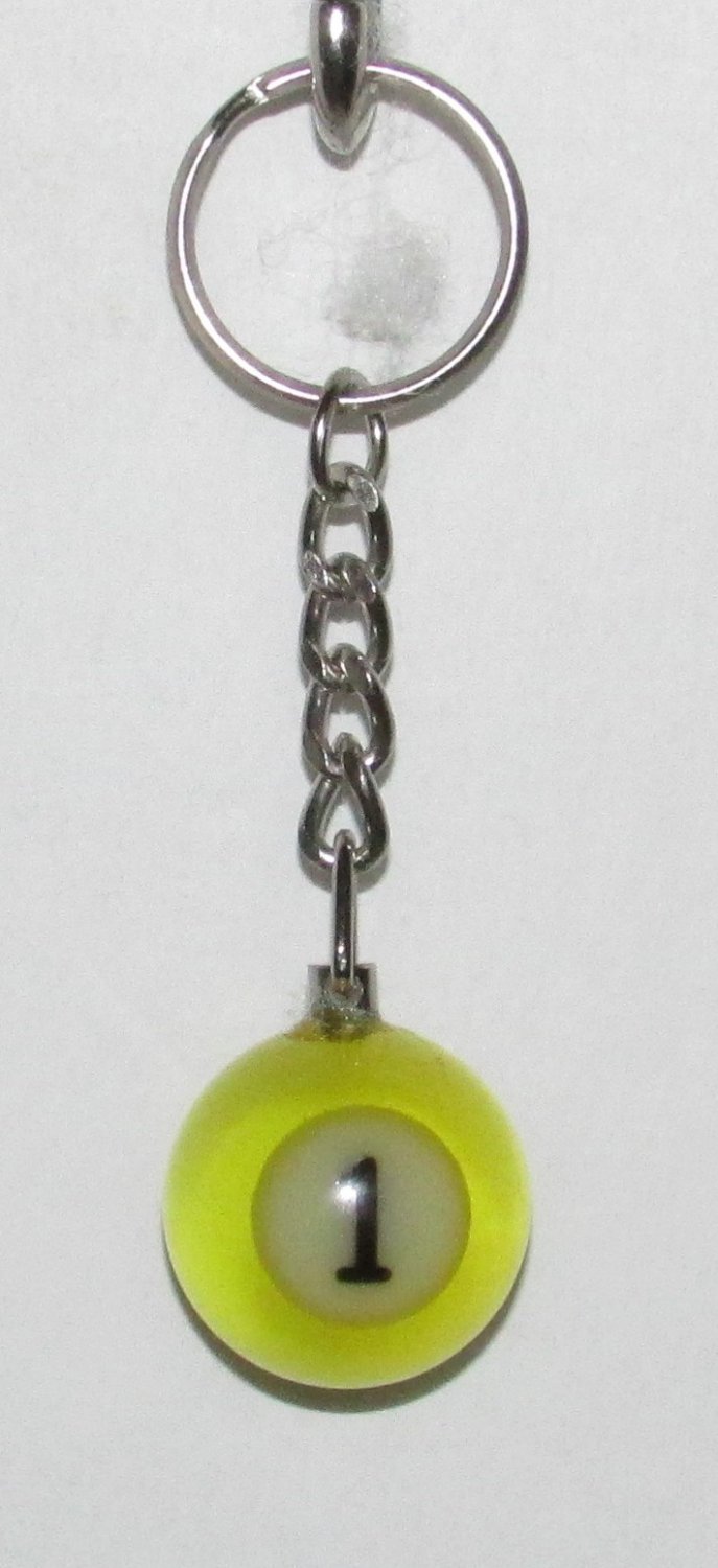 1 Inch Number 1 ONE Crystal Mini Billiard Snooker POOL BALL Key Chain NEW