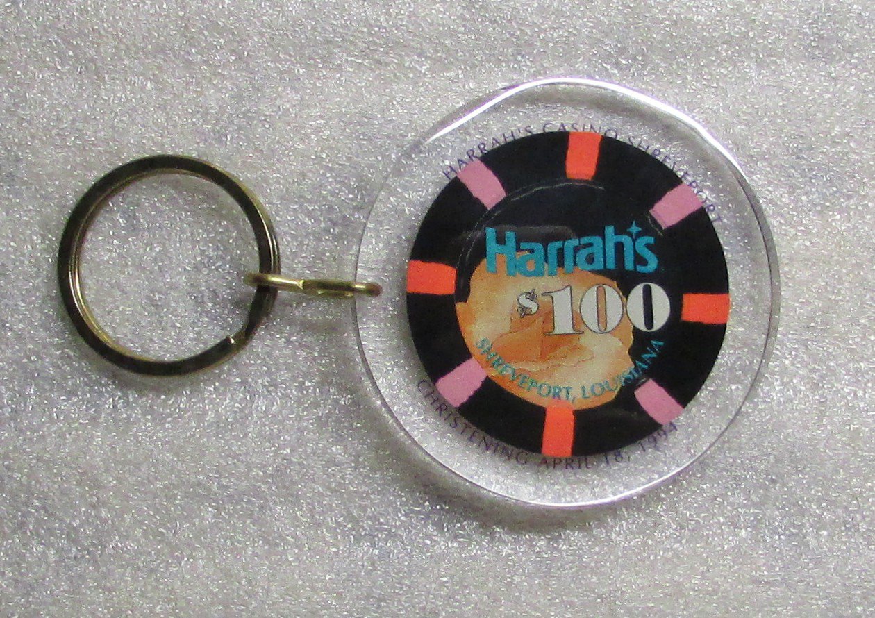 Harrahs Christening April 16 1994 $100 Casino CHIP KEY CHAIN Ring Keychain