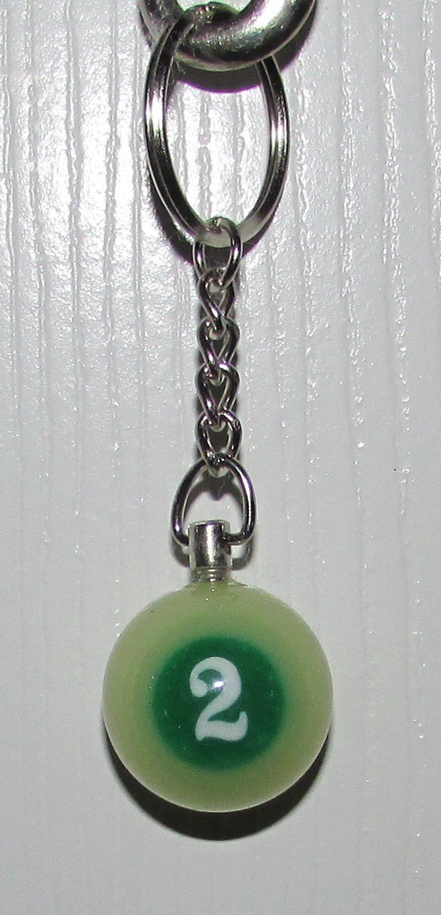 1 Inch Number 2 TWO LUMINOUS Mini POOL BALL Billiard Snooker KEYCHAIN Ring NEW
