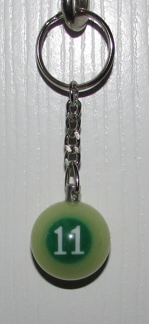 1 Inch Number 11 ELEVEN LUMINOUS Mini POOL BALL Billiard KEYCHAIN Ring NEW