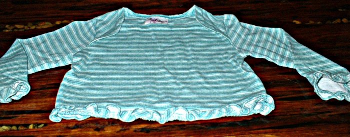 Girls Long Sleeve Green Striped Ruffle Hem Shirt 18 mth