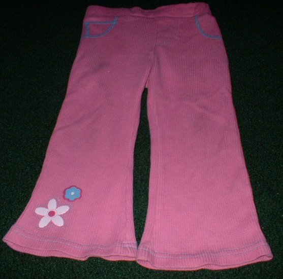 Pink Wide Leg Flared Pants with Glitter Flowers 3T