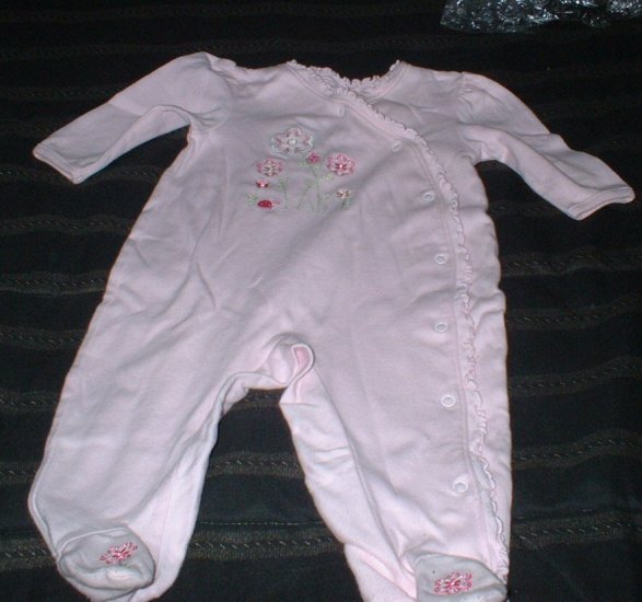 9 Mth Pink Embroidered Footed Pajamas