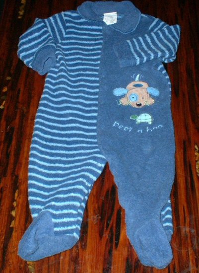 6-9mth Footed Blue Striped Puppy Peek A Boo Pajamas