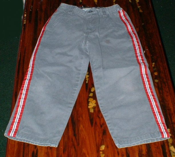 Boys 5 Mid Grey Pants with Red/White Stripes