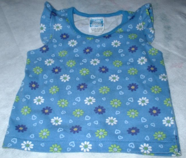 Girls 2T Blue Flowered Tank Shirt with Ruffles