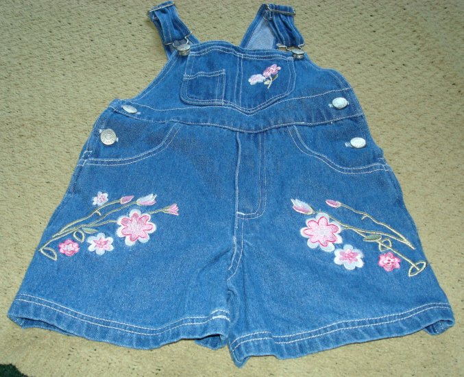 Girls Denim Overalls with Pink Embroidery 3T