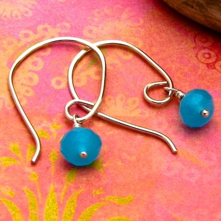 Aqua Blue Quartz Sterling Silver Modern Half-Hoop Earrings