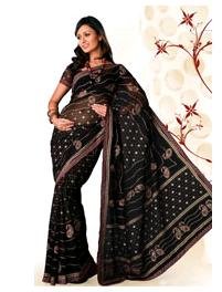 Designer Chiffon Saree with Red, golden and blue print