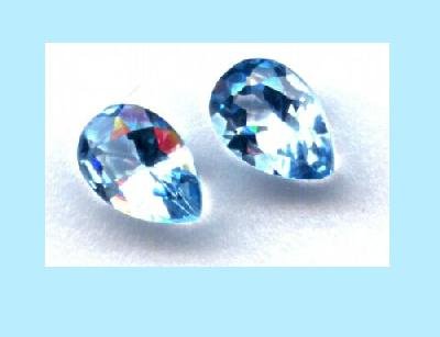 Set of 2 Light Swiss Blue Topaz 8x5mm Pear Cut Loose Gemstones