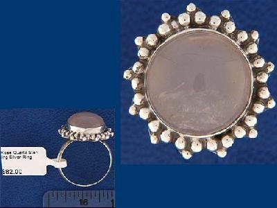 114763: NEW Round Cabochon Rose Quartz Sterling Silver Ring size 8.25