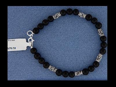 NEW Black Onyx Sterling Silver Beads 7.75" Bracelet