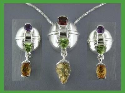 NEW Multi-gem Sterling Silver Earrings & Necklace Set