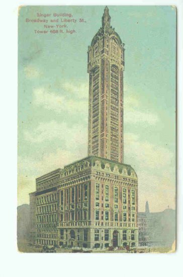 73614 NY New York City Singer Building 1909 Postcard