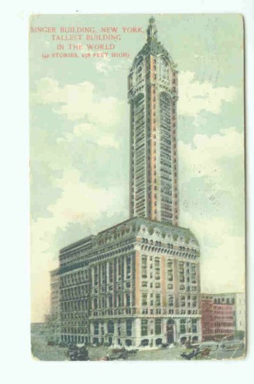 73615 NY New York City Singer Building 1907 Postcard