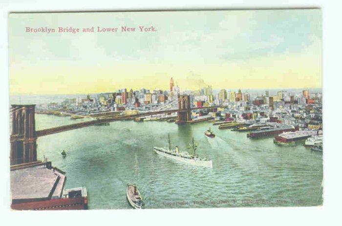 73633 NY New York City Vintage Postcard Brooklyn Bridge 1908