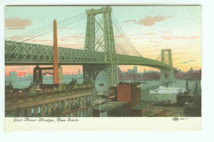 73657 East River Bridge NY New York City Vintage Postcard 1910 era