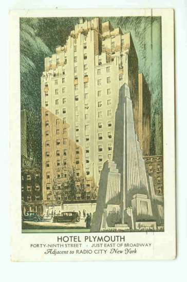 73682 NY New York City Vintage Postcard Hotel Plymouth 1943