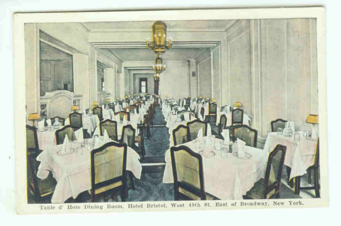 73690 NY New York City Vintage Postcard Dining Room Hotel Bristol