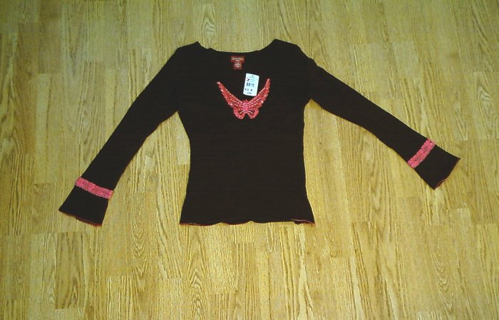 MUDD JEANS LONG SLEEVE BLACK BUTTERFLY SHIRT-MEDIUM-NWT
