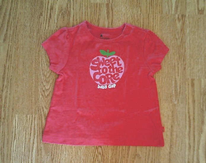 BABY GAP JEANS GIRLS PINK APPLE SHIRT TOP-12-18 M-NWT