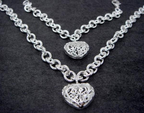 FREE P&P!925 SILVER HEART BRACELET & NECKLACE #S50