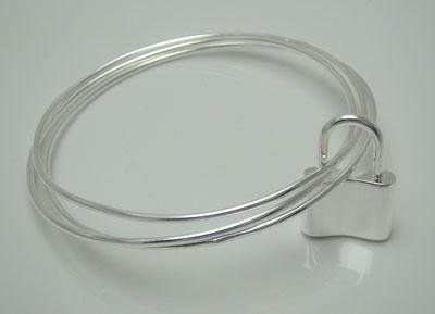 FREE P&P! 925 STERLING SILVER 3 CIRCLE LOCK BANGLE #71