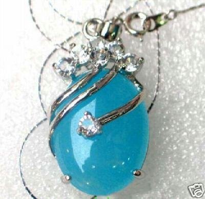 BLUE JADE WHITE ZIRCON SILVER PENDANT NECKLACE