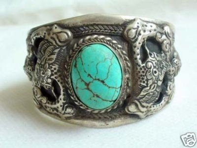 Tibet Silver Dragon Turquoise Cuff Bracelet