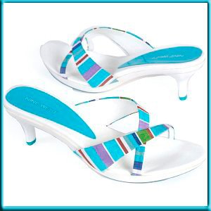 NINE WEST White Blue Slide Sandal Mules Pumps Sz 8.5