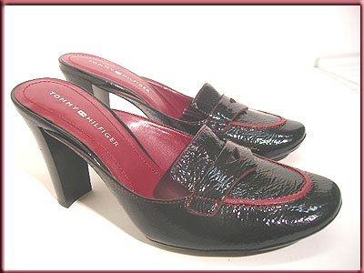 TOMMY HILFIGER Leather Clogs Mules Black Shoes Sz 7