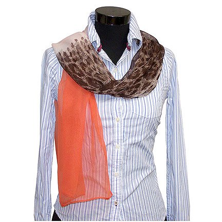 CSJ013 Chiffon Georgette Long Scarf Shawl - Orange & Leopard Print