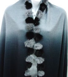 2 Tone Black Rabbit Fur Shawl