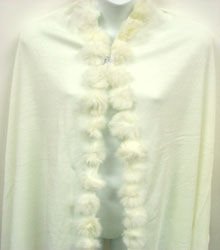 Creme Rabbit Fur Pom Shawl