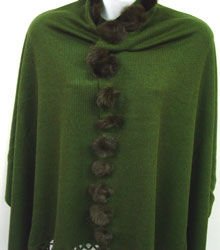 Hunter Green Rabbit Fur Pom Shawl 1SFB3348