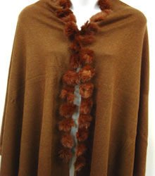 Light Brown Rabbit Fur Pom Shawl