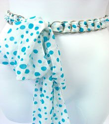 White & Blue Poka Dot Chiffon Sash Belt 100RSASH3