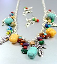 Natural Stone Beads & Sliver Tone Angel Charms 1N0382456