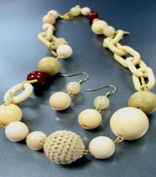 Beige Wood Cord Beads Necklace Set 1N0384067
