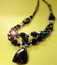 Natural Black Stone & Swarovski Necklace 1N139204